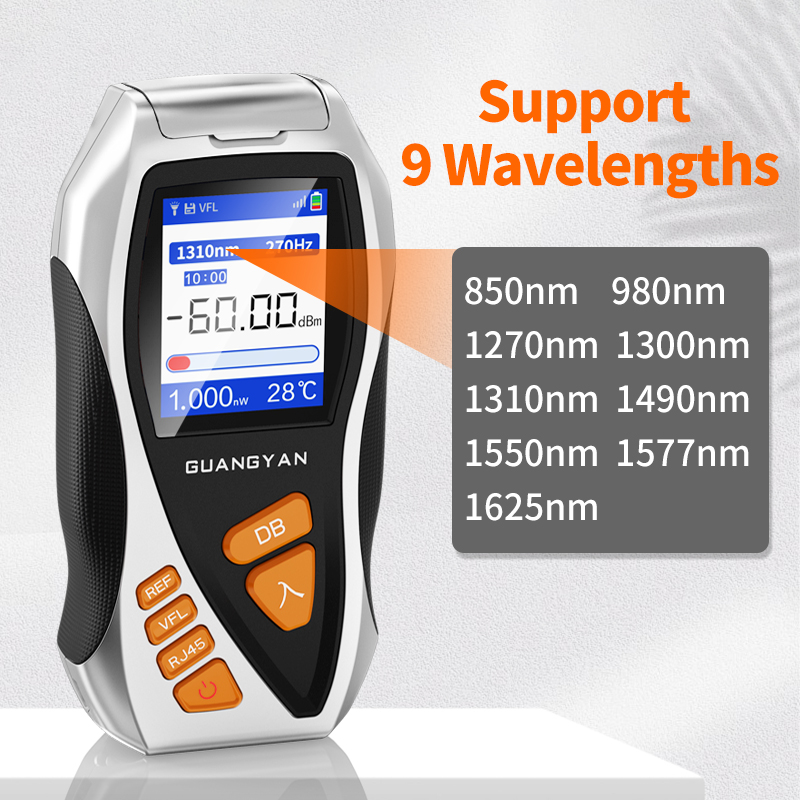 GUANGYAN Y9 New 4 In 1 fiber optic equipment VFL 1mW Rj45 Cable Tester all-in-one Mini OPM ftth optical fiber meter