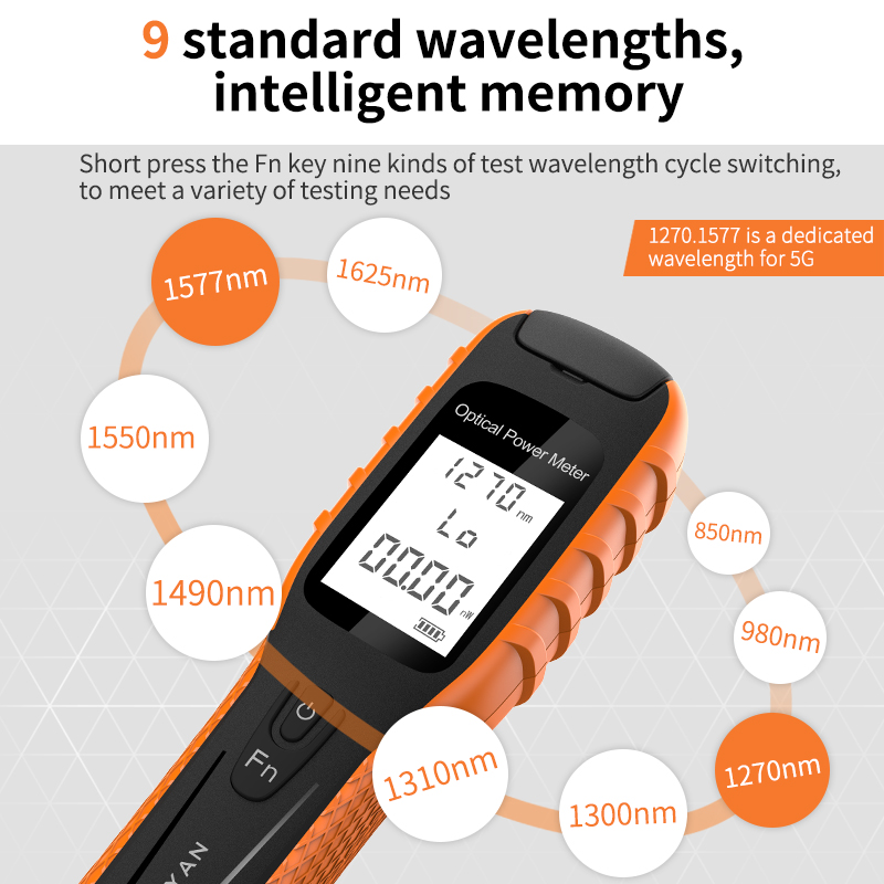 High-performance Optical Fiber Multimeter -70~+6dbm 9 wavelengths OPM G1100 Li-battery optical power meter